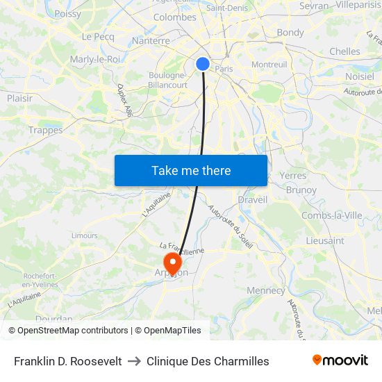 Franklin D. Roosevelt to Clinique Des Charmilles map
