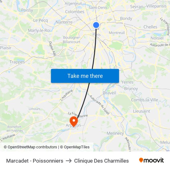 Marcadet - Poissonniers to Clinique Des Charmilles map
