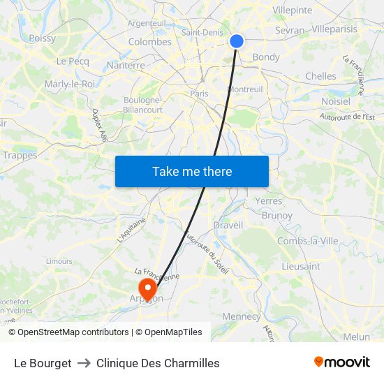 Le Bourget to Clinique Des Charmilles map