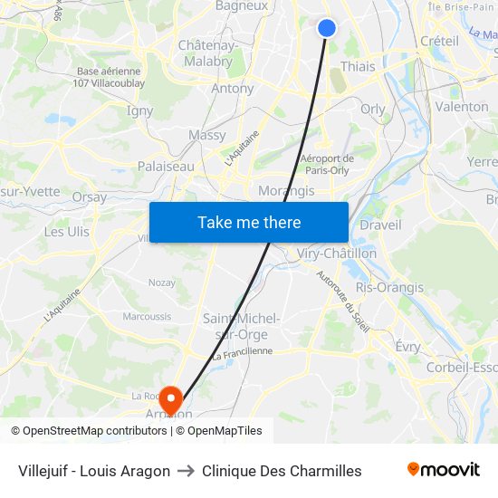 Villejuif - Louis Aragon to Clinique Des Charmilles map