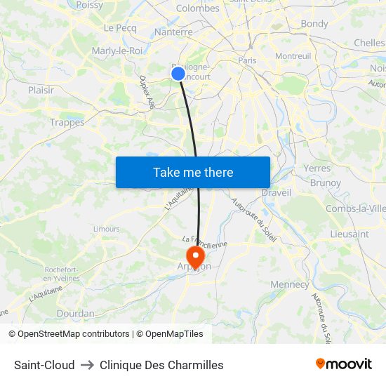 Saint-Cloud to Clinique Des Charmilles map