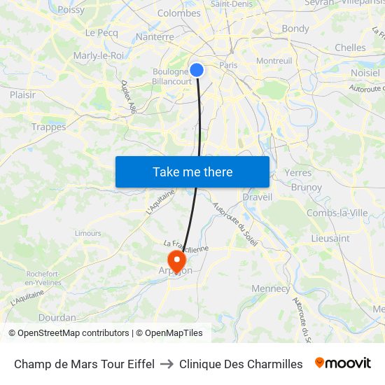 Champ de Mars Tour Eiffel to Clinique Des Charmilles map