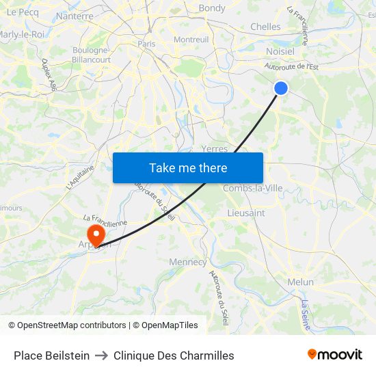 Place Beilstein to Clinique Des Charmilles map