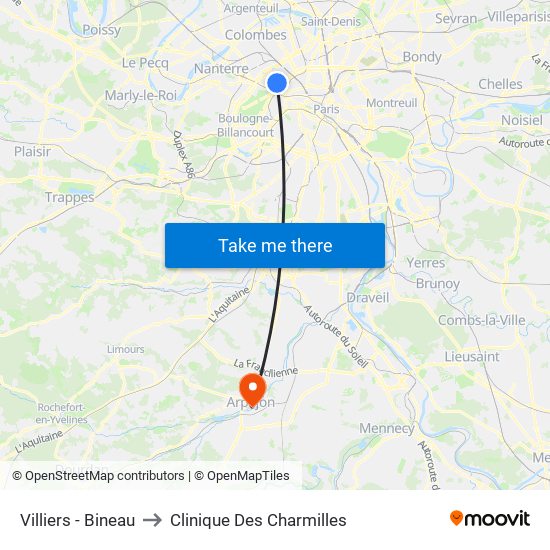 Villiers - Bineau to Clinique Des Charmilles map