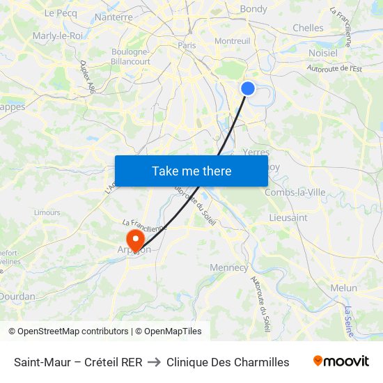 Saint-Maur – Créteil RER to Clinique Des Charmilles map