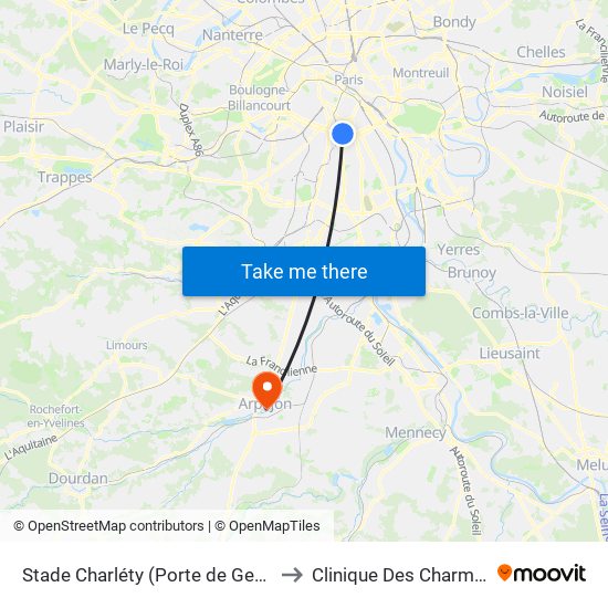 Stade Charléty (Porte de Gentilly) to Clinique Des Charmilles map