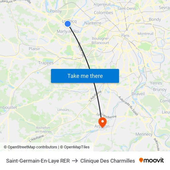 Saint-Germain-En-Laye RER to Clinique Des Charmilles map