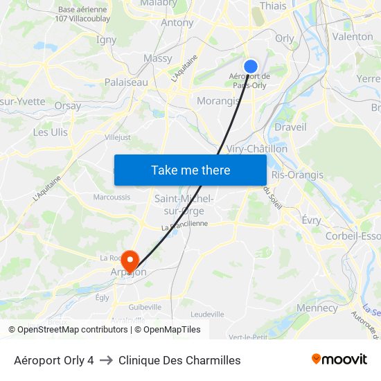 Aéroport Orly 4 to Clinique Des Charmilles map