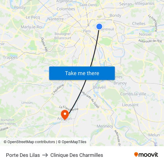 Porte Des Lilas to Clinique Des Charmilles map