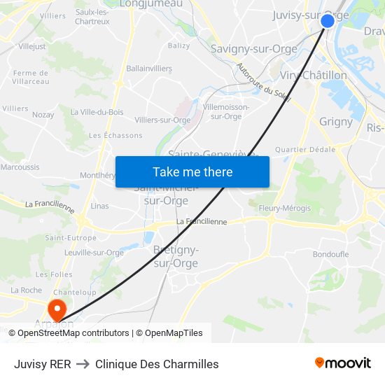 Juvisy RER to Clinique Des Charmilles map
