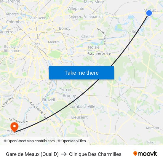 Gare de Meaux (Quai D) to Clinique Des Charmilles map