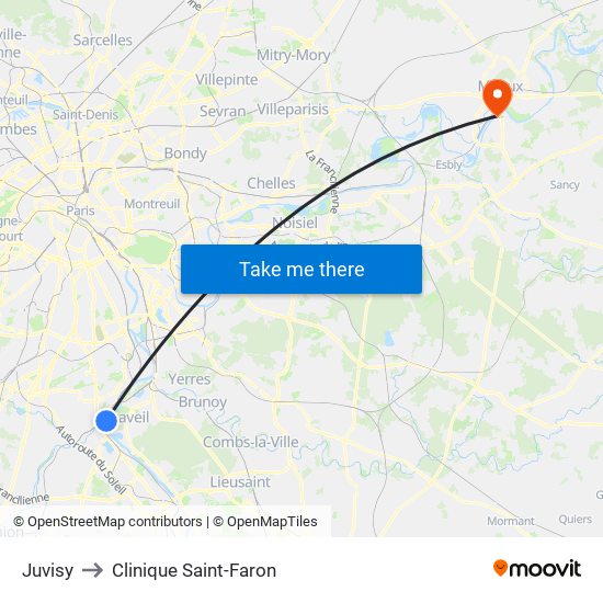 Juvisy to Clinique Saint-Faron map