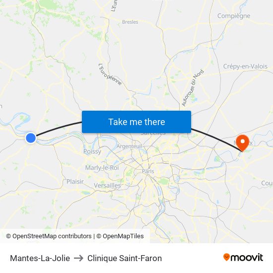 Mantes-La-Jolie to Clinique Saint-Faron map