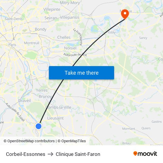 Corbeil-Essonnes to Clinique Saint-Faron map