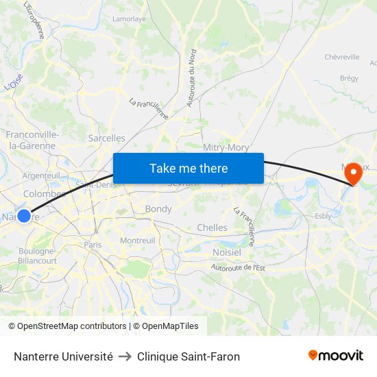 Nanterre Université to Clinique Saint-Faron map