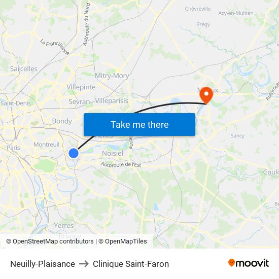 Neuilly-Plaisance to Clinique Saint-Faron map