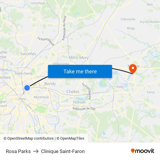 Rosa Parks to Clinique Saint-Faron map