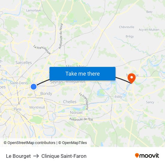 Le Bourget to Clinique Saint-Faron map