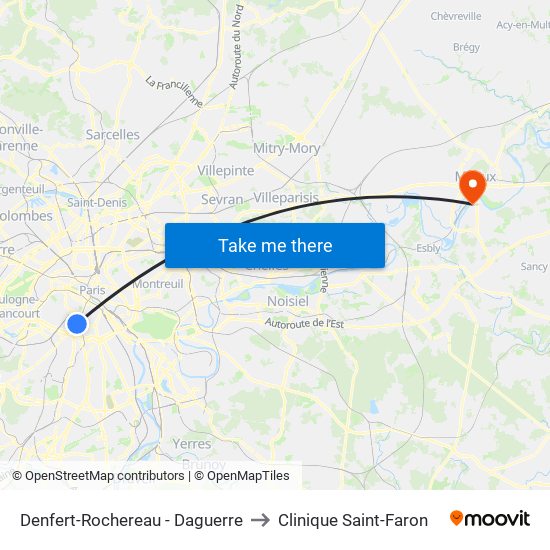 Denfert-Rochereau - Daguerre to Clinique Saint-Faron map