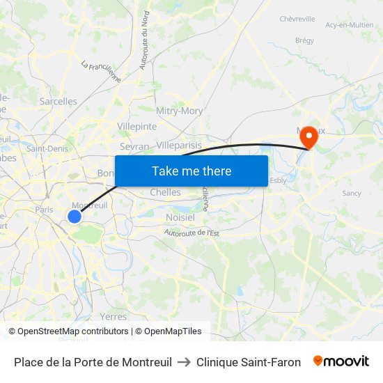 Place de la Porte de Montreuil to Clinique Saint-Faron map