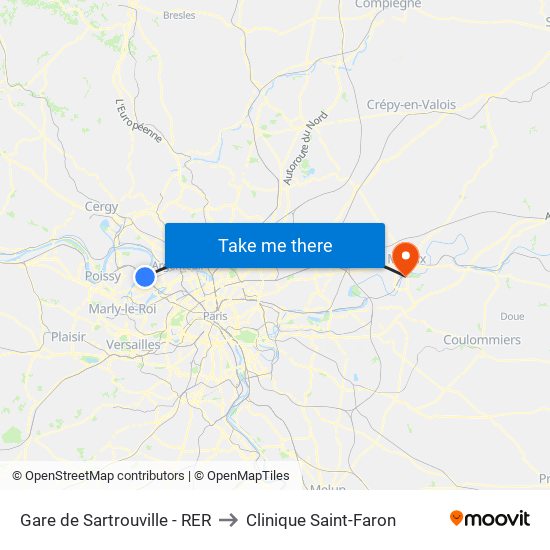 Gare de Sartrouville - RER to Clinique Saint-Faron map