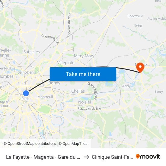 La Fayette - Magenta - Gare du Nord to Clinique Saint-Faron map