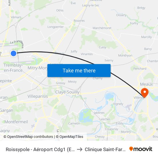 Roissypole - Aéroport Cdg1 (E2) to Clinique Saint-Faron map