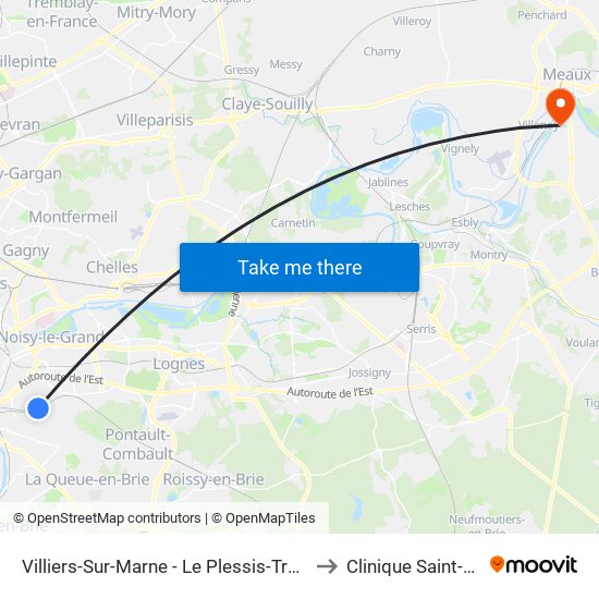 Villiers-Sur-Marne - Le Plessis-Trévise RER to Clinique Saint-Faron map