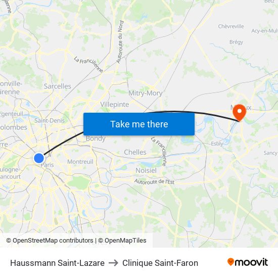 Haussmann Saint-Lazare to Clinique Saint-Faron map