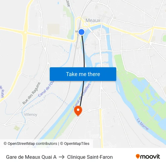 Gare de Meaux Quai A to Clinique Saint-Faron map