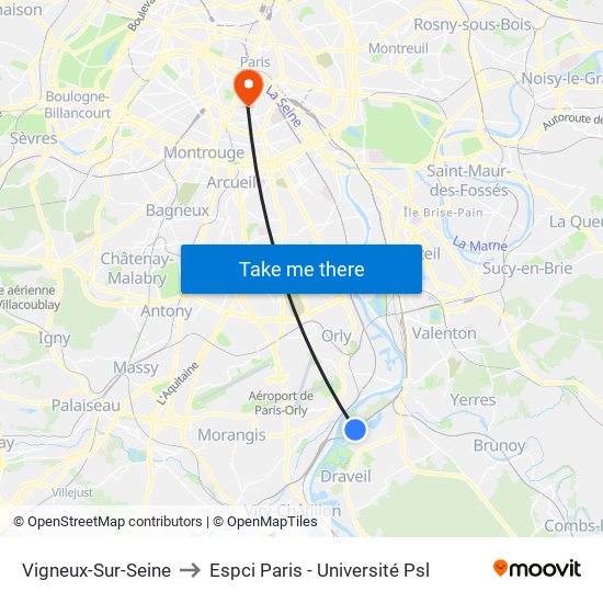 Vigneux-Sur-Seine to Espci Paris - Université Psl map