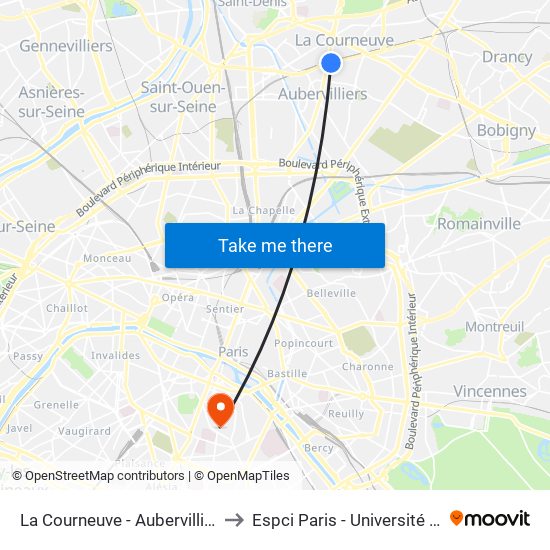 La Courneuve - Aubervilliers to Espci Paris - Université Psl map