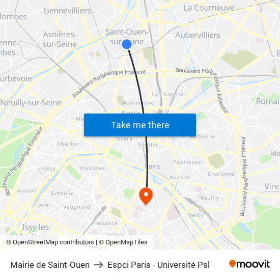 Mairie de Saint-Ouen to Espci Paris - Université Psl map
