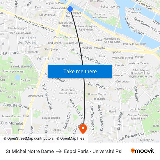 St Michel Notre Dame to Espci Paris - Université Psl map