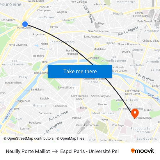 Neuilly Porte Maillot to Espci Paris - Université Psl map