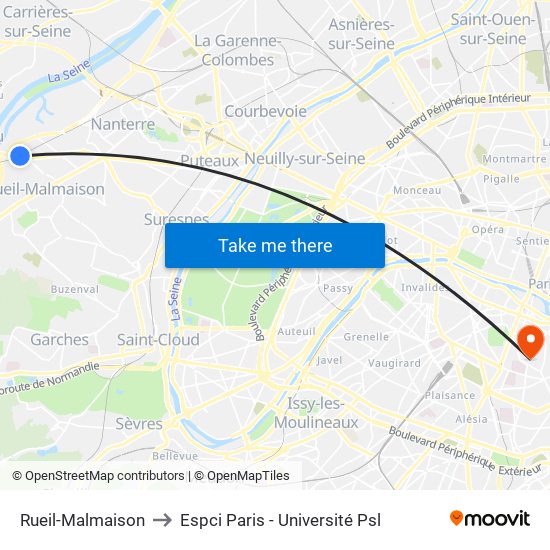Rueil-Malmaison to Espci Paris - Université Psl map