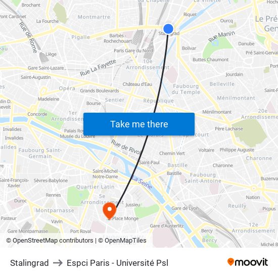 Stalingrad to Espci Paris - Université Psl map