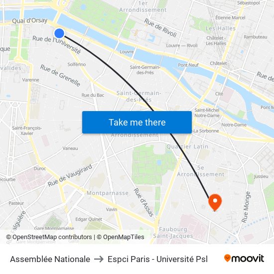Assemblée Nationale to Espci Paris - Université Psl map