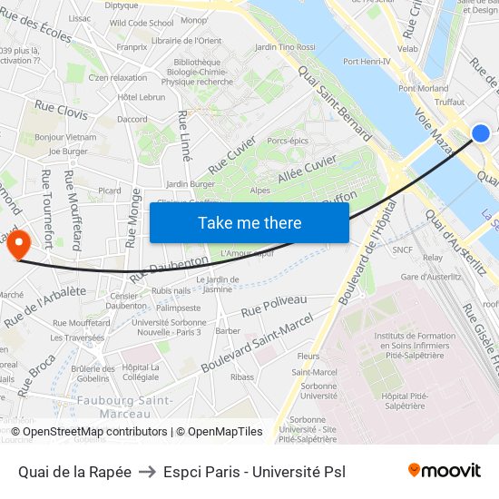 Quai de la Rapée to Espci Paris - Université Psl map