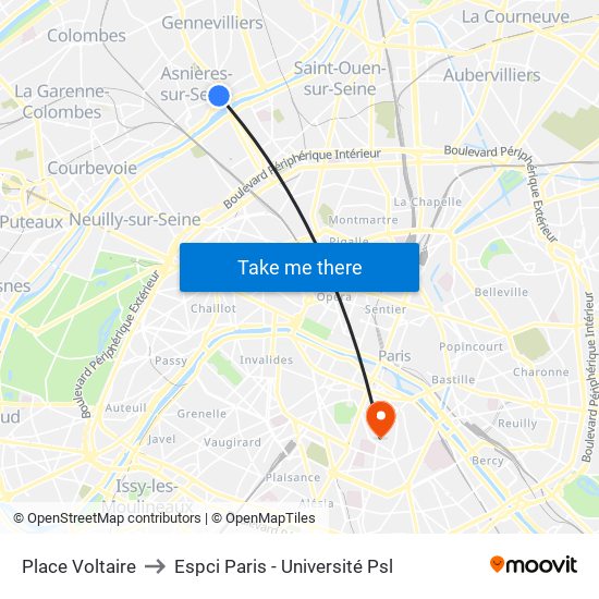 Place Voltaire to Espci Paris - Université Psl map