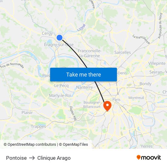 Pontoise to Clinique Arago map