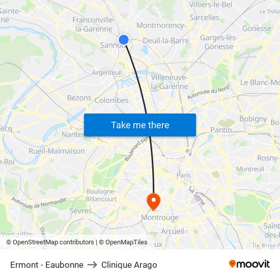Ermont - Eaubonne to Clinique Arago map