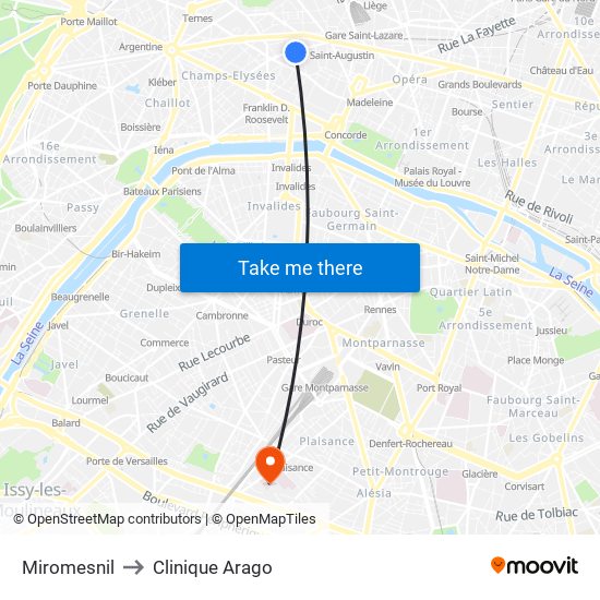 Miromesnil to Clinique Arago map