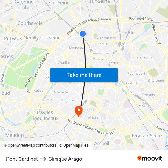 Pont Cardinet to Clinique Arago map
