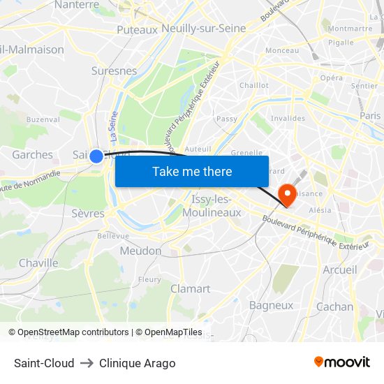 Saint-Cloud to Clinique Arago map