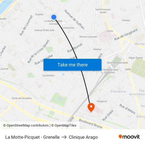 La Motte-Picquet - Grenelle to Clinique Arago map