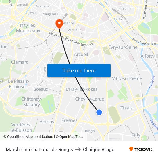 Marché International de Rungis to Clinique Arago map