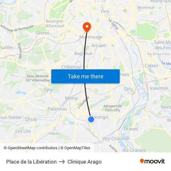 Place de la Libération to Clinique Arago map
