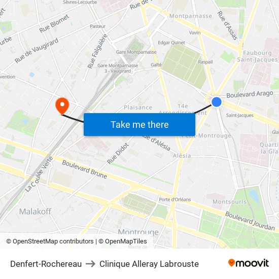 Denfert-Rochereau to Clinique Alleray Labrouste map