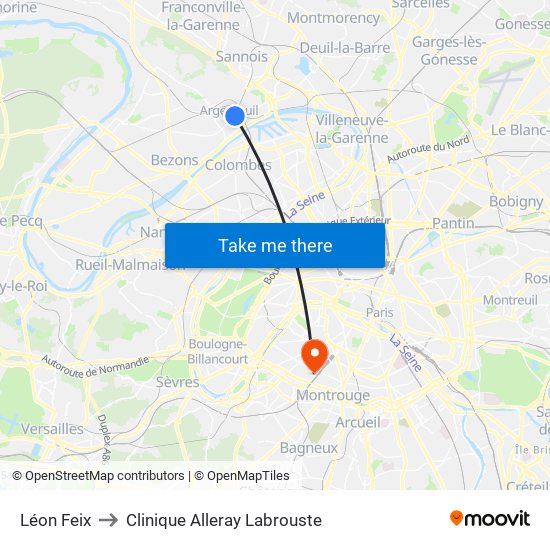 Léon Feix to Clinique Alleray Labrouste map